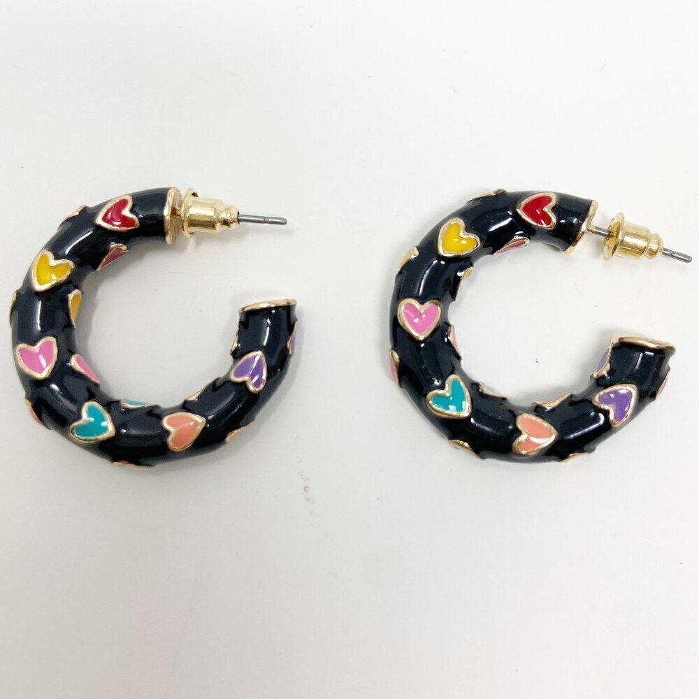 Black w/Multi Color Hearts Hoops